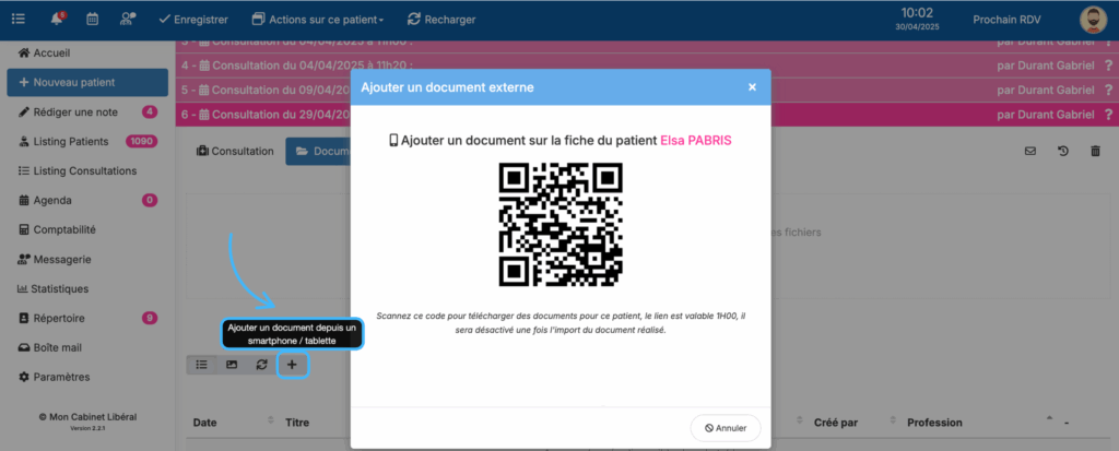 mise-jour-mcl-mai-2025-ajouter-document-depuis-fiche-patient-qr-code