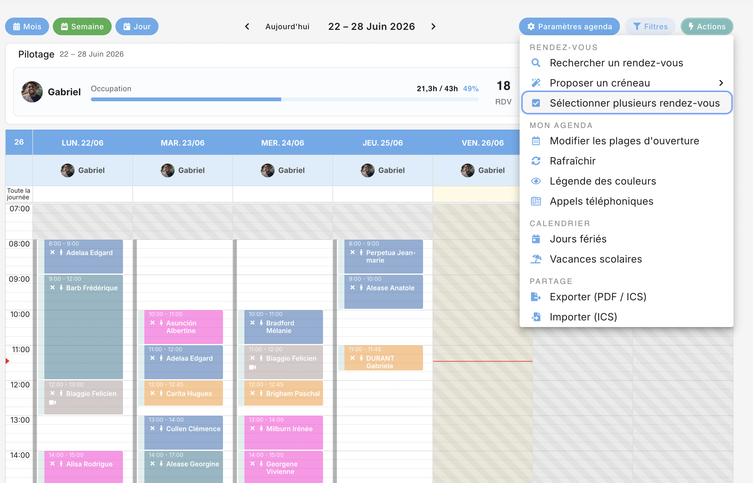 Création d'une disponibilité depuis l'agenda