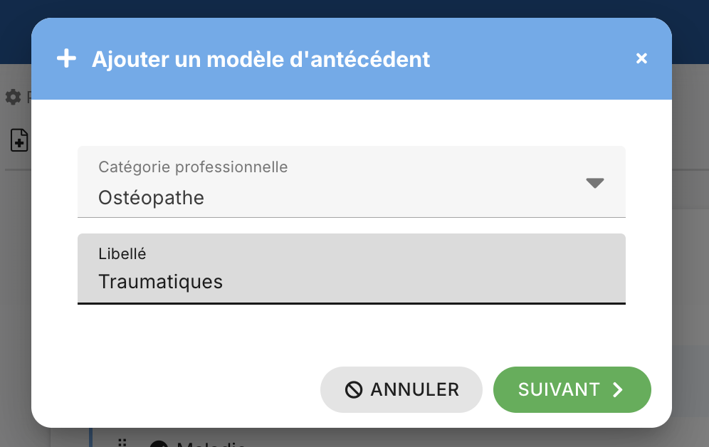 antécédents fiche patient